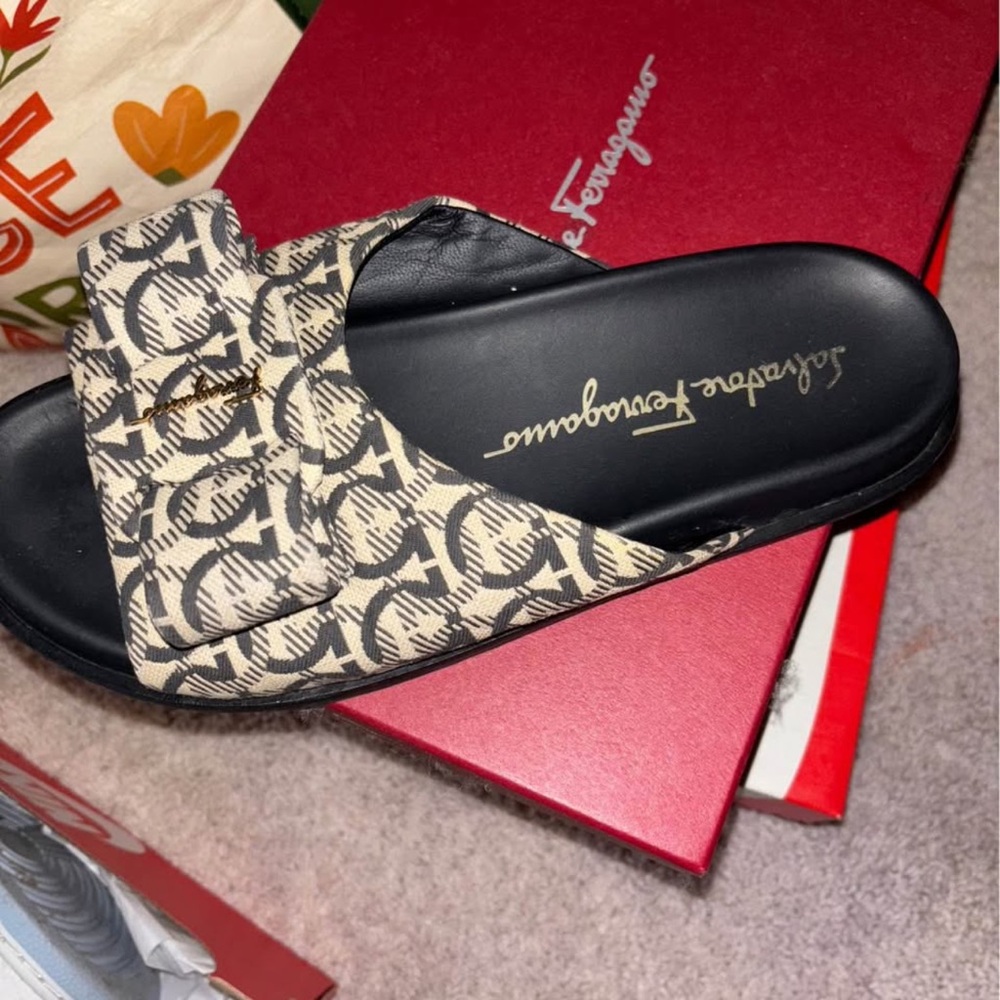 Salvatore Ferragamo Women's Monogram Black and Cream Sandals